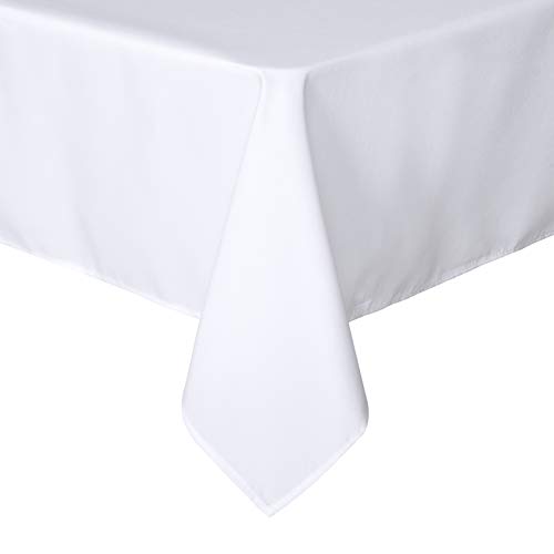 sancua Rectangle Tablecloth - 60 x 84 Inch - Stain and Wrinkle Resistant Washable Polyester Table Cloth, Decorative Fabric Table Cover for Dining Table, Buffet Parties and Camping, White