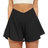 FireSwan Crossover Athletic Shorts for Women 2 in 1 Flowy Running Shorts with Pockets Spandex Butterfly Workout Tennis Skorts Black