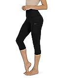 ODODOS Women's High Waisted Yoga Capris with Pockets,Tummy Control Non See Through Workout Sports Running Capri Leggings, Black,X-Large