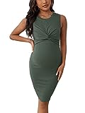 Verdusa Women's Maternity Twist Front Sleeveless Bodycon Tank Pencil Dress Dark Green M