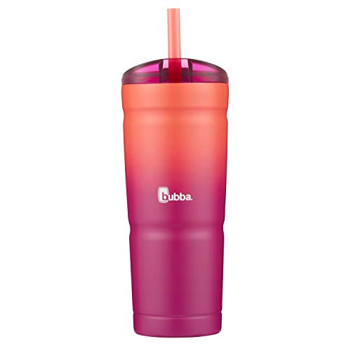 Bubba Envy S Vacuum-Insulated Stainless Steel Tumbler with Lid and Straw, 24oz Reusable Iced Coffee or Water Cup, BPA-Free Travel Tumbler, Pink Sorbet