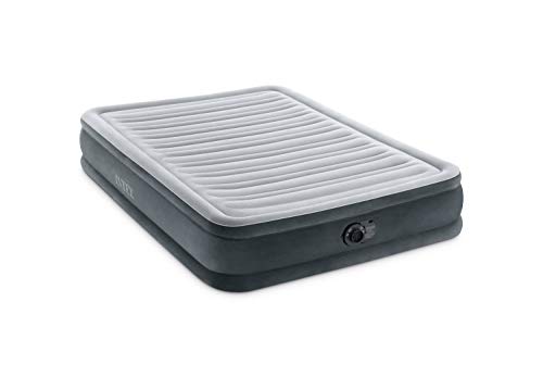 INTEX 67767ED Dura-Beam Deluxe Comfort-Plush Mid-Rise Air Mattress: Fiber-Tech – Full Size – Built-in Electric Pump – 13in Bed Height – 600lb Weight Capacity,Grey