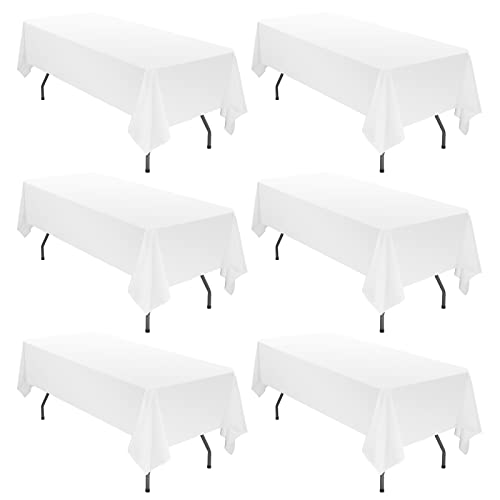 6 Pack Tablecloth 60 x102 inch Polyester Table Cloth for 6 Foot Rectangle Tables,Stain and Wrinkle Resistant Washable Fabric Table Covers Polyester White Table Clothes for Wedding,Party,Banquet