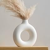 Ceramic Vases for Home Decor, Minimalist Decor, Vase for Pampas Grass, 9-in White Vase, Donut Vase, Decorative Vase, White Ceramic Vase, White Vase for Pampas Grass, Modern Vases for Home Decor