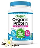 Orgain Organic Vegan Protein Powder + 50 Superfoods, Vanilla Bean - 21g Plant Based Protein, Gluten Free, Dairy Free, Lactose Free, Soy Free, No Sugar Added, Kosher, With B Vitamins - 2.02lb