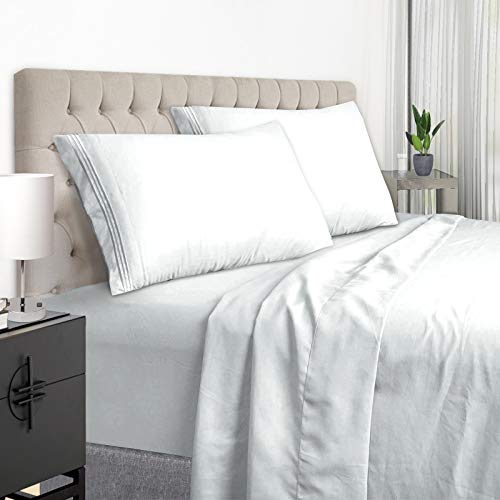 White Full Size Bed Sheet Set - 1800 Thread Count Deep Pocket to 21 inches Mattress 4 Piece - Premium Bedding Sheets & Pillowcases Collection - Extra Soft