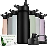 SipX™ Triple-Insulated Stainless Steel Water Bottle - 25 Oz. With 3 Lids, Reusable Insulated Water Bottle Keeps Cold For 24 Hours, Metal Water Bottle Made Of Sustainable Material For Hiking & Biking.