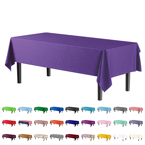 Exquisite 6-Pack Premium Plastic Tablecloth 54in. x 108in. Rectangle Plastic Table Cover - Purple