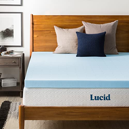 Lucid 3 Inch Mattress Topper Full - Gel Infused Memory Foam – Memory Foam Mattress Topper Full – Ventilated Design – CertiPur Certified Blue