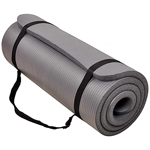 BalanceFrom GoCloud All-Purpose 1-Inch Extra Thick High Density Anti-Tear Exercise Yoga Mat with Carrying Strap (Gray)