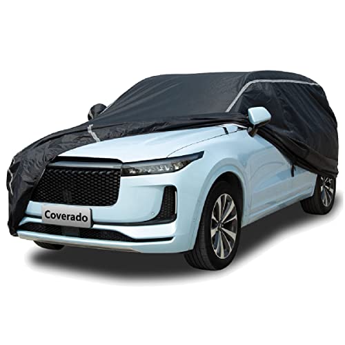 Car Cover Waterproof All Weather, Coverado Soft Cotton Lined Hail Protector Car Cover with Zipper Door, Outdoor Sun UV Rain Snow Protection Car Covers for Automobiles Universal Fit SUV (170'-190')