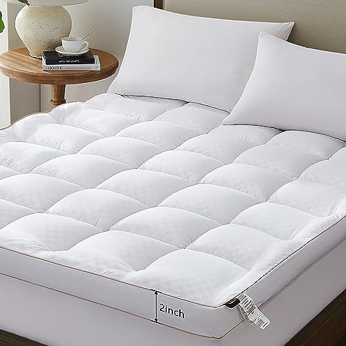 TopTopper Mattress Topper Queen Size, Cooling Mattress Pad Cover for Hot Sleepers, Extra Thick 5D Snow Down Alternative Overfilled Plush Pillow Top with 8-21 Inch Deep Pocket - 60'x80' White