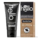 Hello Activated Charcoal Epic Teeth Whitening Fluoride Free Toothpaste, Fresh Mint and Coconut Oil, Vegan, SLS Free, Gluten Free and Peroxide Free, 4 Ounce