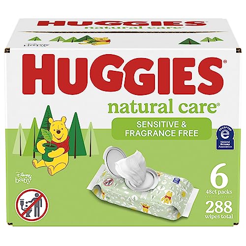Huggies Natural Care Sensitive Baby Wipes, Unscented, Hypoallergenic, 6 Flip-Top Packs (288 Wipes Total)