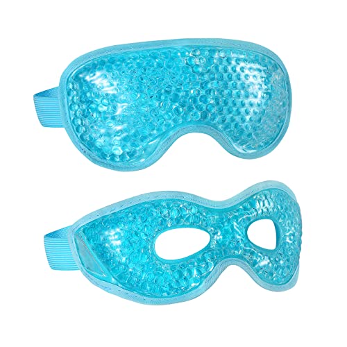 2PCS Gel Eye Mask Reusable Hot Cold Therapy Gel Bead Eye Mask for Puffiness /Dark Circles/Eye Bags /Dry Eyes/Headaches/Migraines/Stress Relief, Cooling Eye Mask Hot/Cold Compress Eye Mask (Blue)