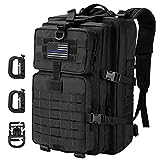 Hannibal Tactical MOLLE Assault Backpack, Tactical Backpack Military Army Camping Rucksack, 3-Day Pack Trip w/USA Flag Patch, D-Rings, Black