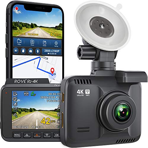 Rove R2-4K Dash Cam Built in WiFi GPS Car top Dashboard Camera Recorder with UHD 2160P, 2.4' LCD, 150° Wide Angle, WDR, Night Vision