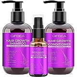 Hair Growth Shampoo and Conditioner Set W/Rosemary Oil Hair Growth Serum,Biotin Argan Oil Castor Oil Coconut Keratin Shampoo for Thinning Hair and Hair Loss,Deep Conditioner for Dry Damaged Curly Hair